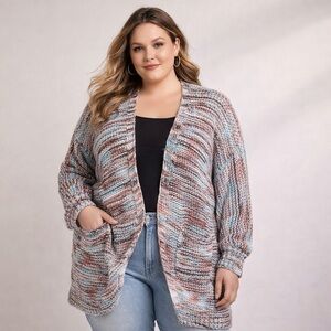 DAVI & DANI Multicolor Knit Marled Cardigan in pink blue brown and with pockets!